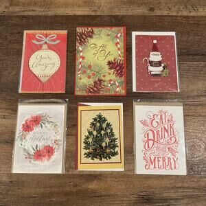 Lot of Six Christmas Cards Minted Hallmark Carlton Santa Ornament Retail $32